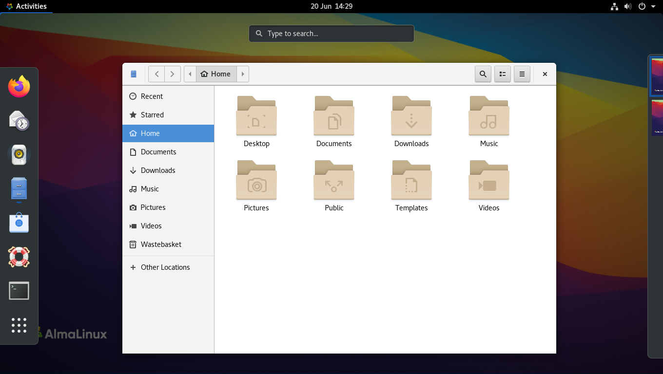 Linux 图形桌面与文件管理器(GNOME / Nautilus,显示主目录)